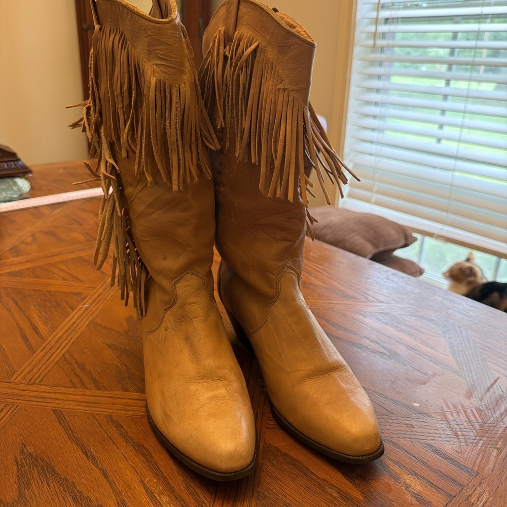 Vtg Buttery Soft Dingo Leather Fringe Boots Western Women's Size 7M